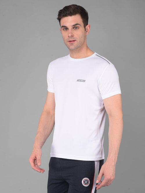 COBB SOLID WHITE ROUND NECK ACTIVE WEAR T-SHIRT