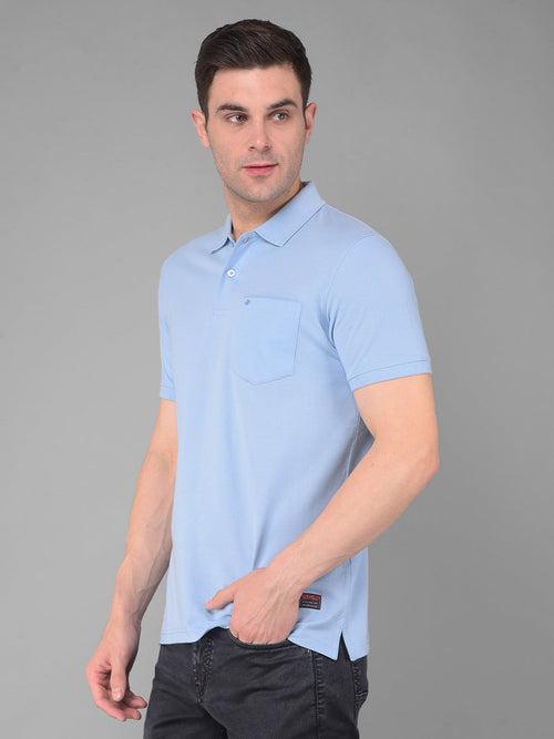 COBB SOLID MAYA BLUE POLO NECK T-SHIRT