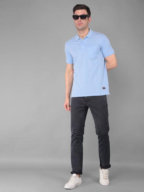 COBB SOLID MAYA BLUE POLO NECK T-SHIRT