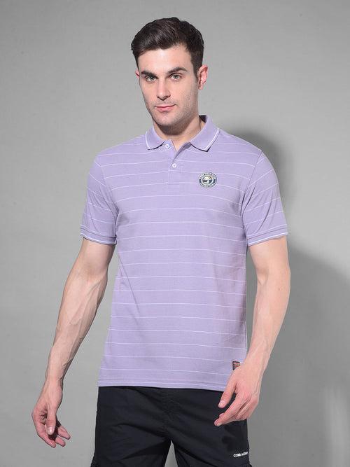 COBB MAUVE STRIPED POLO NECK T-SHIRT