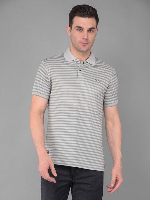 COBB CLOUD GRAY STRIPED POLO NECK T-SHIRT