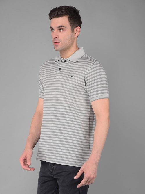 COBB CLOUD GRAY STRIPED POLO NECK T-SHIRT