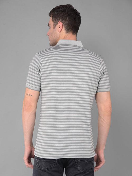 COBB CLOUD GRAY STRIPED POLO NECK T-SHIRT