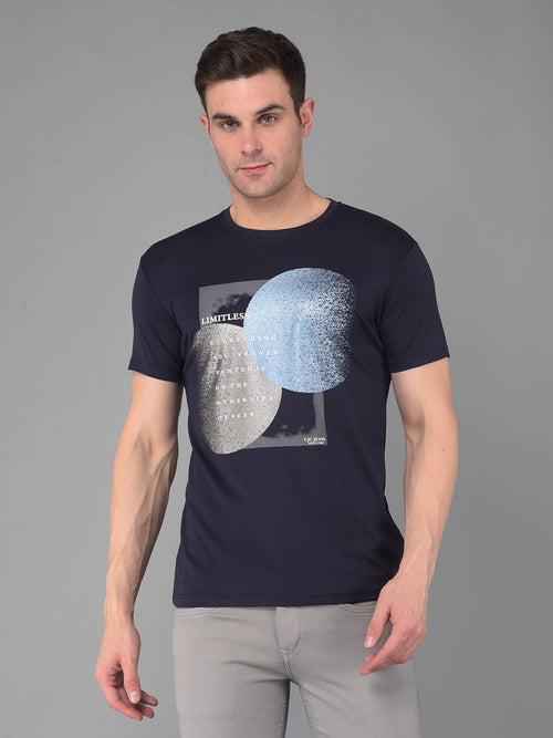 COBB LIMITLESS NAVY BLUE PRINTED ROUND NECK T-SHIRT