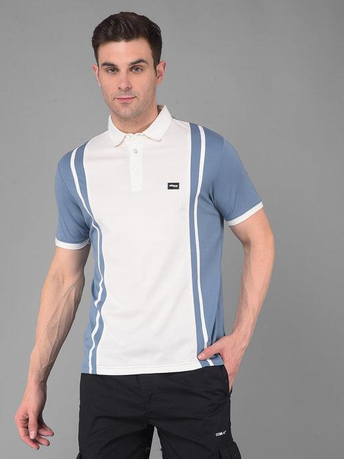 COBB BLUE WHITE COLOURBLOCK POLO NECK T-SHIRT