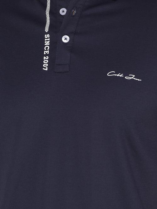 COBB NAVY BLUE PRINTED POLO NECK T-SHIRT