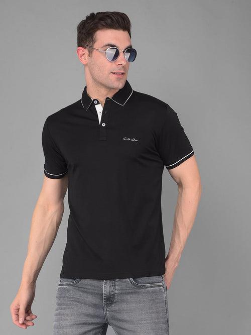 COBB SOLID ZET BLACK POLO NECK T-SHIRT