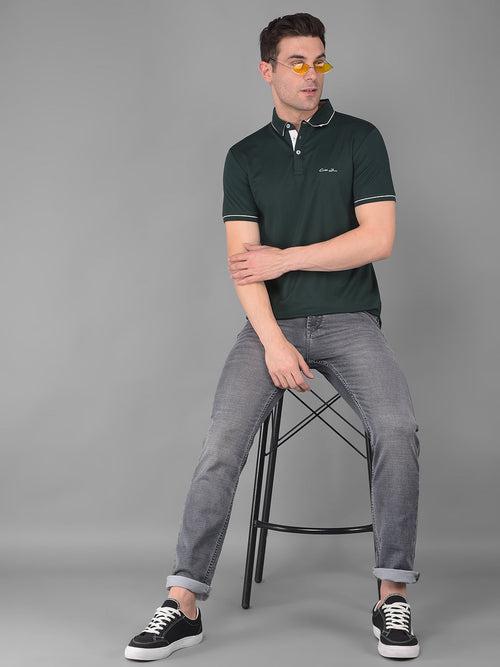 COBB SOLID BOTTLE GREEN POLO NECK T-SHIRT