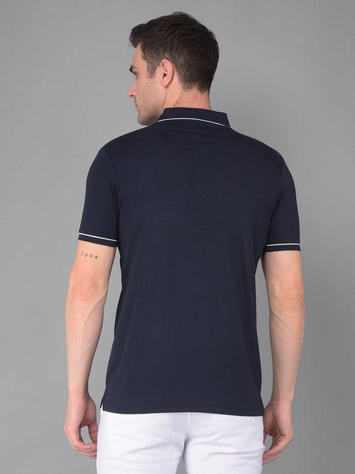 COBB SOLID NAVY BLUE POLO NECK T-SHIRT
