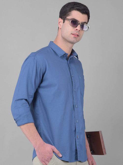 COBB SOLID YALE BLUE SLIM FIT CASUAL SHIRT