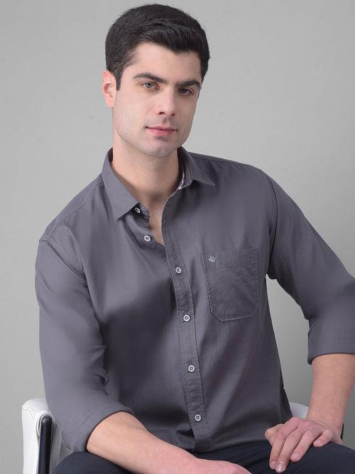 COBB SOLID DARK GREY SLIM FIT CASUAL SHIRT