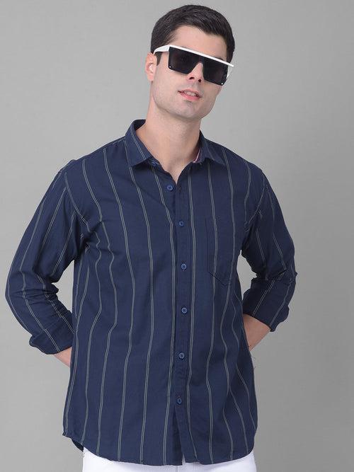 COBB NAVY BLUE STRIPED SLIM FIT CASUAL SHIRT