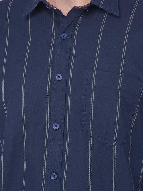 COBB NAVY BLUE STRIPED SLIM FIT CASUAL SHIRT