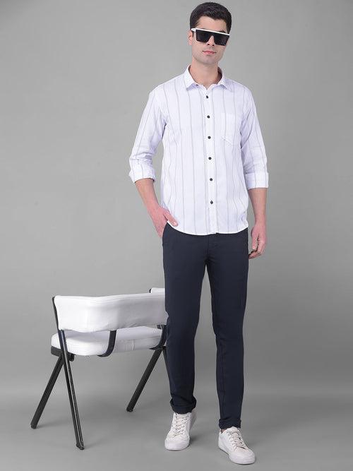 COBB WHITE STRIPED SLIM FIT CASUAL SHIRT