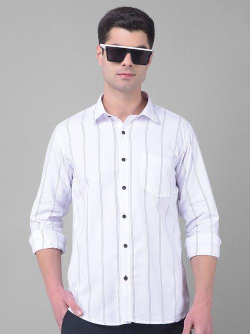 COBB WHITE STRIPED SLIM FIT CASUAL SHIRT