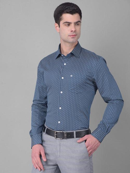 COBB INDIGO DYE BLUE PRINTED SLIM FIT PARTY WEAR SHIRT