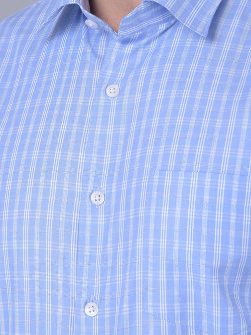 COBB SKY BLUE CHECKED SMART FIT FORMAL SHIRT