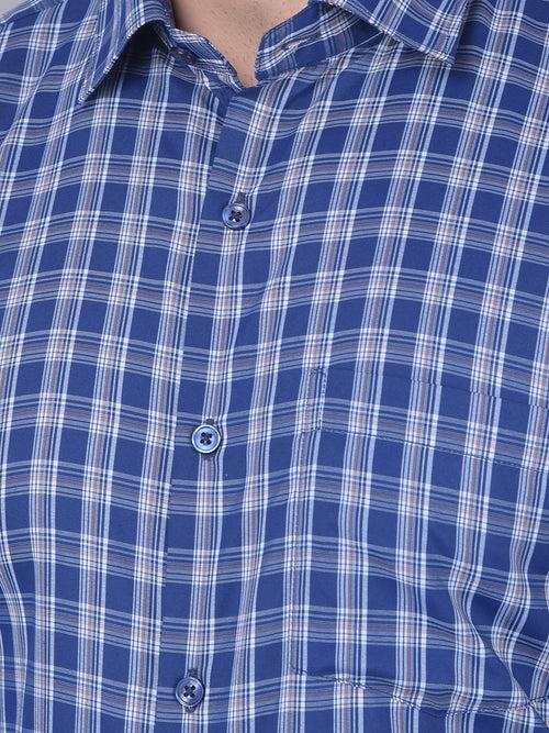 COBB NAVY BLUE CHECKED SMART FIT FORMAL SHIRT