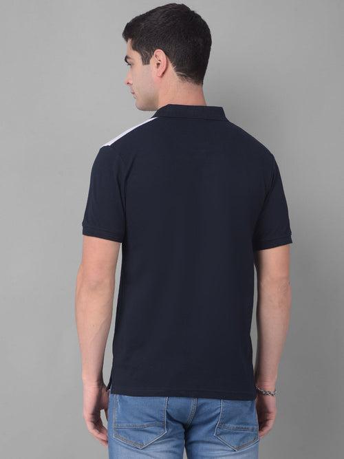 COBB NAVY BLUE WHITE STRIPED POLO NECK T-SHIRT