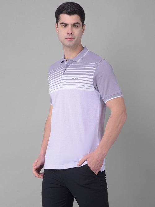 COBB MAUVE WHITE STRIPED POLO NECK T-SHIRT