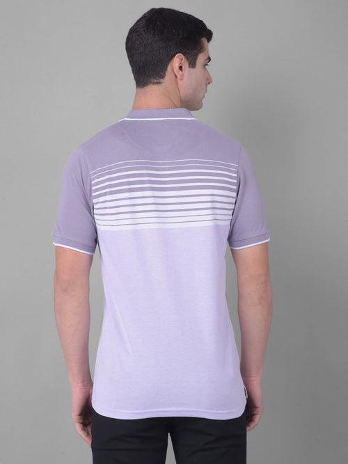 COBB MAUVE WHITE STRIPED POLO NECK T-SHIRT