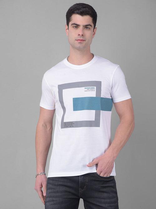 COBB IMAGINARY WHITE PRINTED ROUND NECK T-SHIRT