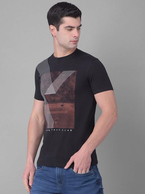 COBB BLACK PRINTED ROUND NECK T-SHIRT