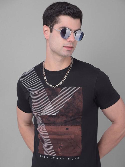 COBB BLACK PRINTED ROUND NECK T-SHIRT