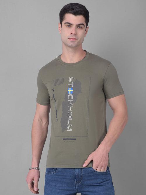 COBB OLIVE PRINTED ROUND NECK T-SHIRT