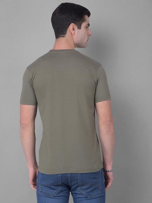 COBB OLIVE PRINTED ROUND NECK T-SHIRT