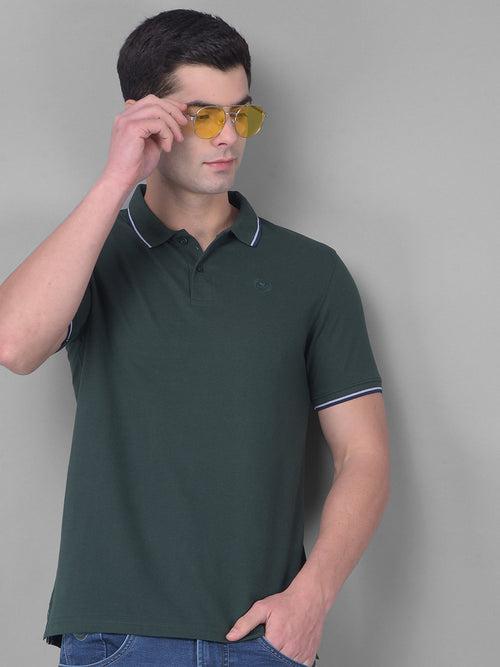 COBB SOLID BOTTLE GREEN POLO NECK T-SHIRT