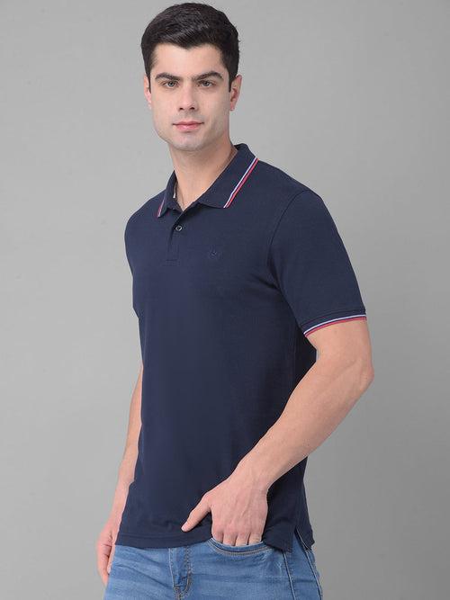 COBB SOLID NAVY BLUE POLO NECK T-SHIRT