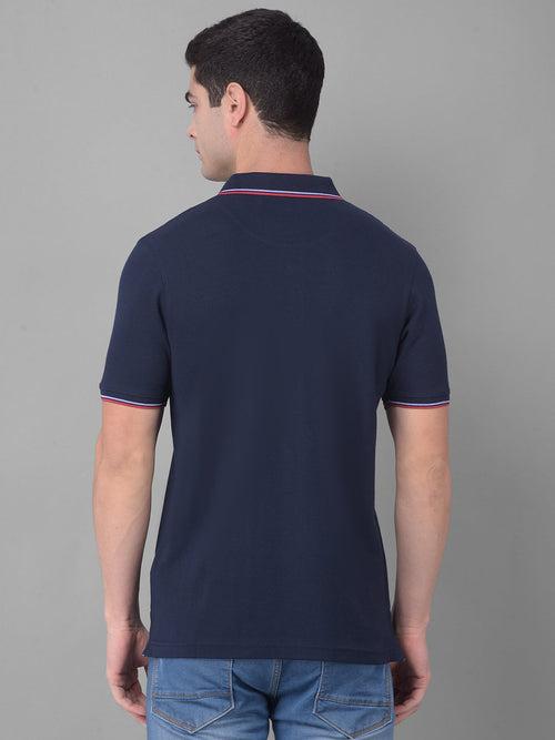 COBB SOLID NAVY BLUE POLO NECK T-SHIRT