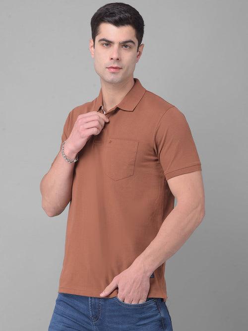 COBB SOLID GINGERBREAD BROWN POLO NECK T-SHIRT