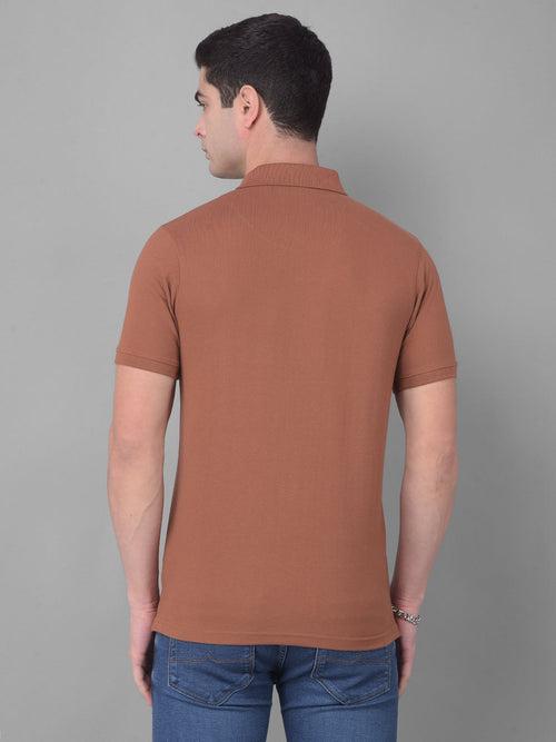 COBB SOLID GINGERBREAD BROWN POLO NECK T-SHIRT