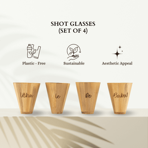 Bamboo Shot Glasses Set of 4 | Handmade Vodka Glasses | Unique Wooden Tequila Shot Glasses