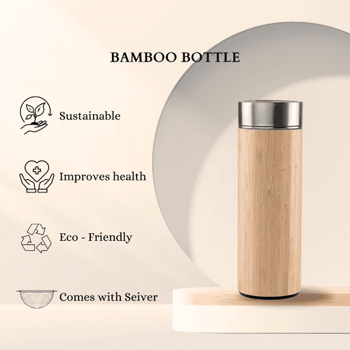 Bamboo Stainless Steel Bottle | Vaccum Insulated | Double Wall Hot & Cold | 500ml