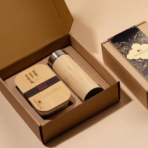 Bamboo Bottle Lunch Box Gift Set | Bamboo Gift Box | Sustainable Hamper