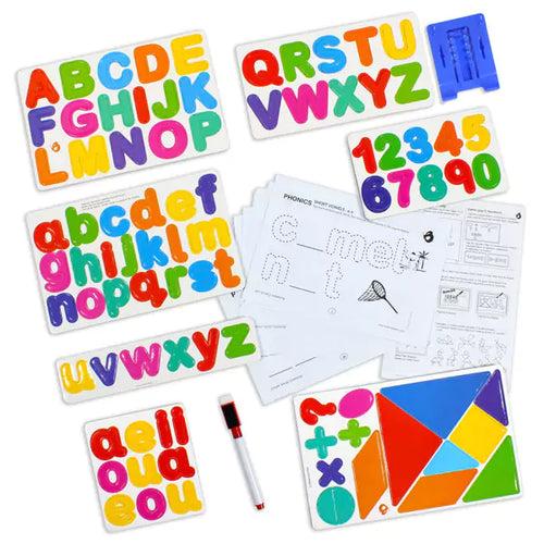 Combo: 90pc Magnetic ABC & Writing Board + 27pc Magnetic Shape Puzzle Set