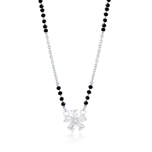 925 Sterling Silver Solitaire Flower Mangalsutra with Link Chain