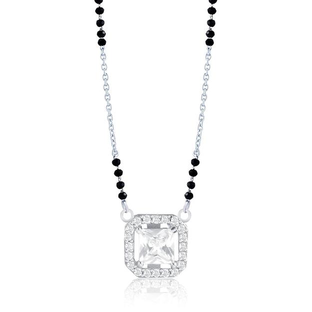 925 Sterling Silver Square Round CZ Mangalsutra with Link Chain