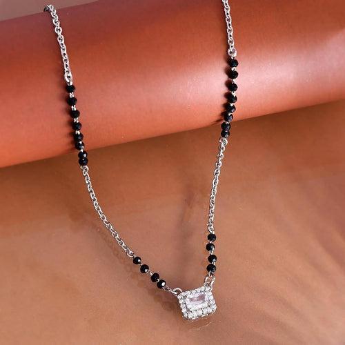 925 Sterling Silver Square Cubic Mangalsutra Pendant with Link Chain