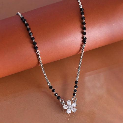 925 Sterling Silver Solitaire Flower Mangalsutra with Link Chain