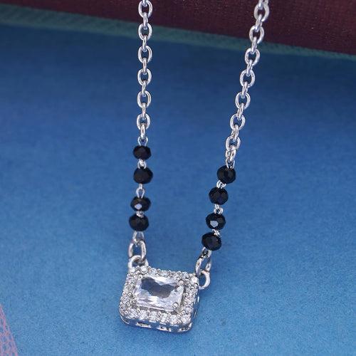 925 Sterling Silver Square Cubic Mangalsutra Pendant with Link Chain