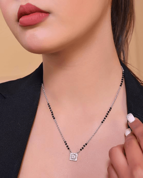 925 Sterling Silver Cubic Scarllet Mangalsutra With Link Chain