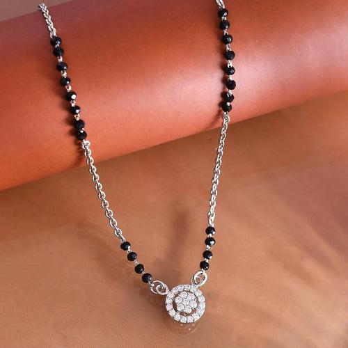 925 Sterling Silver Round Flower Mangalsutra Pendant with Link Chain