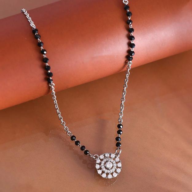 925 Sterling Silver Floral Cubic Mangalsutra Pendant Chain