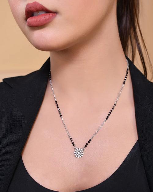 925 Sterling Silver Floral Cubic Mangalsutra Pendant Chain