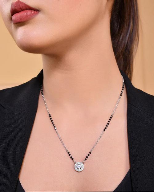 925 Sterling Silver Solitaire Zircon Mangalsutra with Link Chain