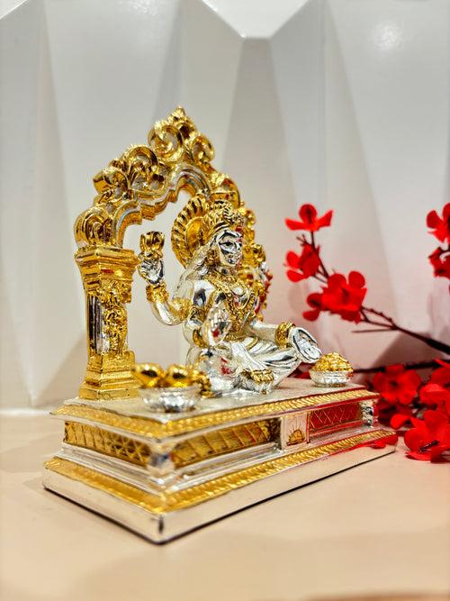 999 Original Gold and Silver Coated Lotus Laxmi Idol | Laxmi Idol Gold on Lotus | Goddess of Wealth | Diwali Dhanteras Housewarming Gift